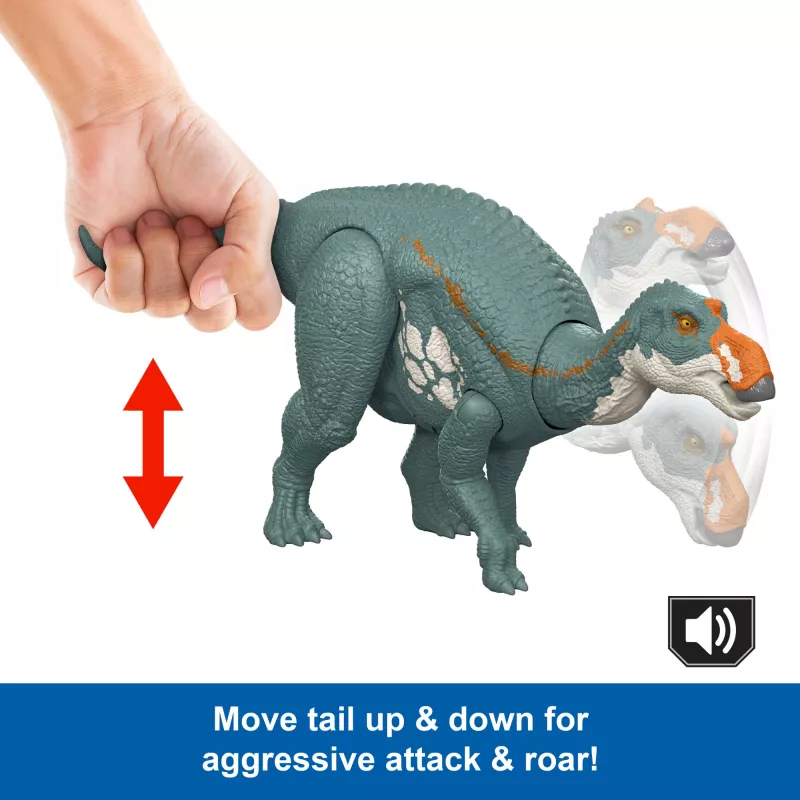 MATTEL Jurassic World Rebirth Wild Roar Maiasaura Dinozauras, valdomas uodega, atakuoja ir skleidžia garsą