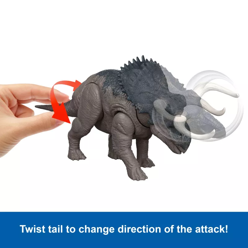 Žaislinis dinozauras Nasutoceratops su uodegos valdymu, garsu ir judesiais – Jurassic World Rebirth Wild Roar