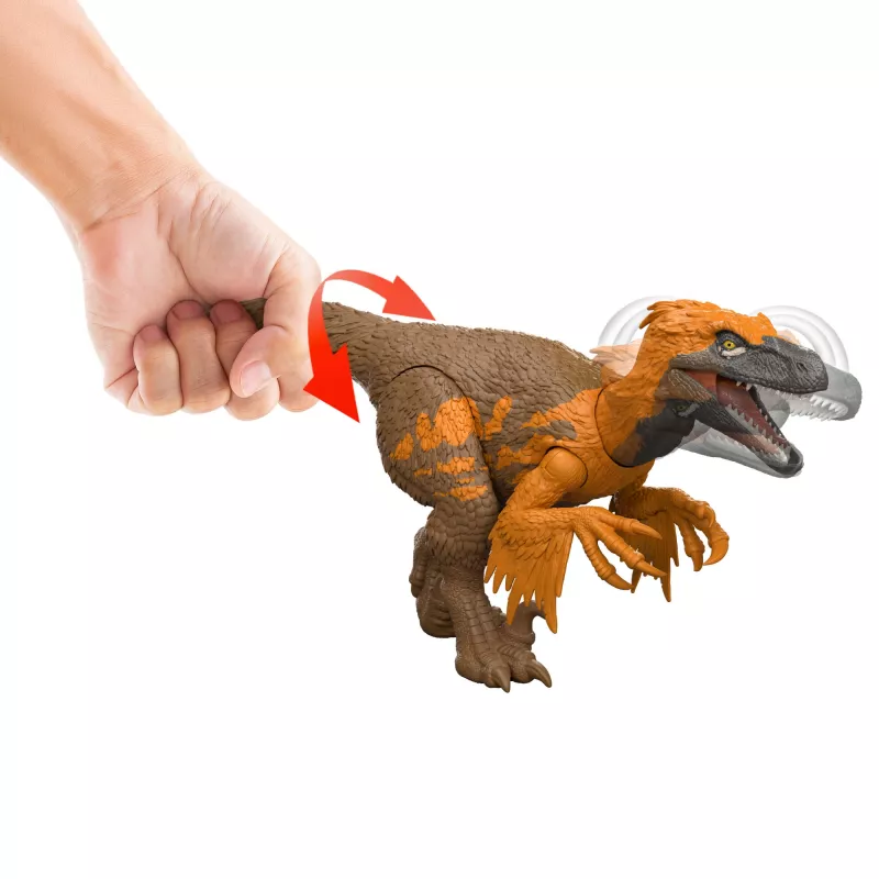 Mattel Jurassic World Rebirth Wild Roar Utahraptor dinozauras, uodegos valdomas ataka ir garsas