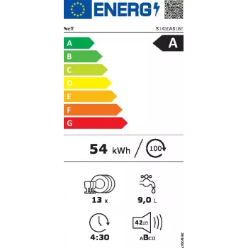 Indaplovė NEFF S145EAS16E pusiau įmontuojama, 13 komplektų, A energija, 42 dB, Home Connect