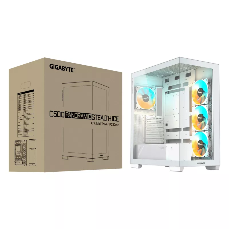 GIGABYTE C500 PANORAMIC STEALTH Midi Tower baltas kompiuterio korpusas