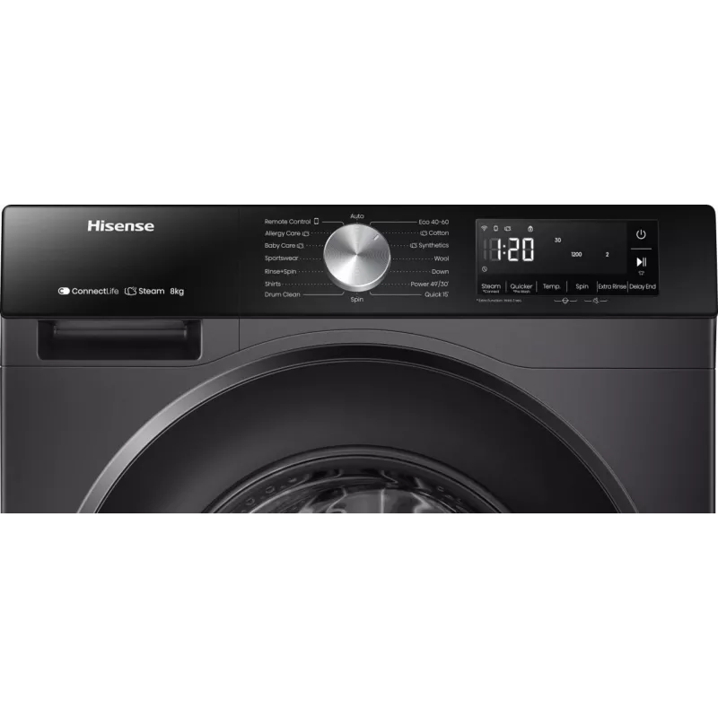 Hisense WF3S8043BB3 skalbimo mašina, priekinis pakrovimas, 8 kg, 1400 aps./min., juoda