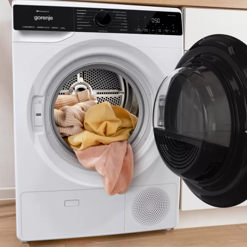 Džiovyklė Gorenje DPNA83W, laisvai pastatoma, priekinė pakrova, 8 kg, šilumos siurblys, balta