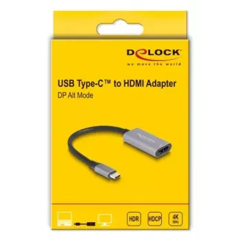 DeLOCK HDMI adapteris 0,15 m HDMI Type A (moteriškas) USB Type-C (vyriškas) juodai pilkas 60020