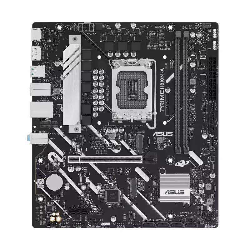 Motininė plokštė ASUS PRIME H810M-A-CSM — Intel H810, LGA 1851, microATX, 2× DDR5 DIMM (iki 128 GB), 2× M.2, 4× SATA III, PCIe 4.0