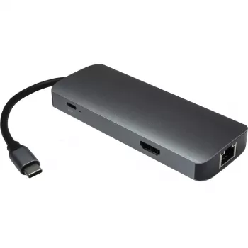USB-C kelių prievadų stotelė INTER-TECH H-428 — USB 3.2 Gen 1 Type-C, HDMI, USB-A, SD/MicroSD, Gigabit Ethernet, 5000 Mbit/s