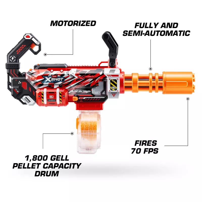 Gel blaster ZURU XSHOT Hyper Gel Gattlin Blaster – motorizuotas greitašaudis žaislinis ginklas su besisukančiu vamzdžiu