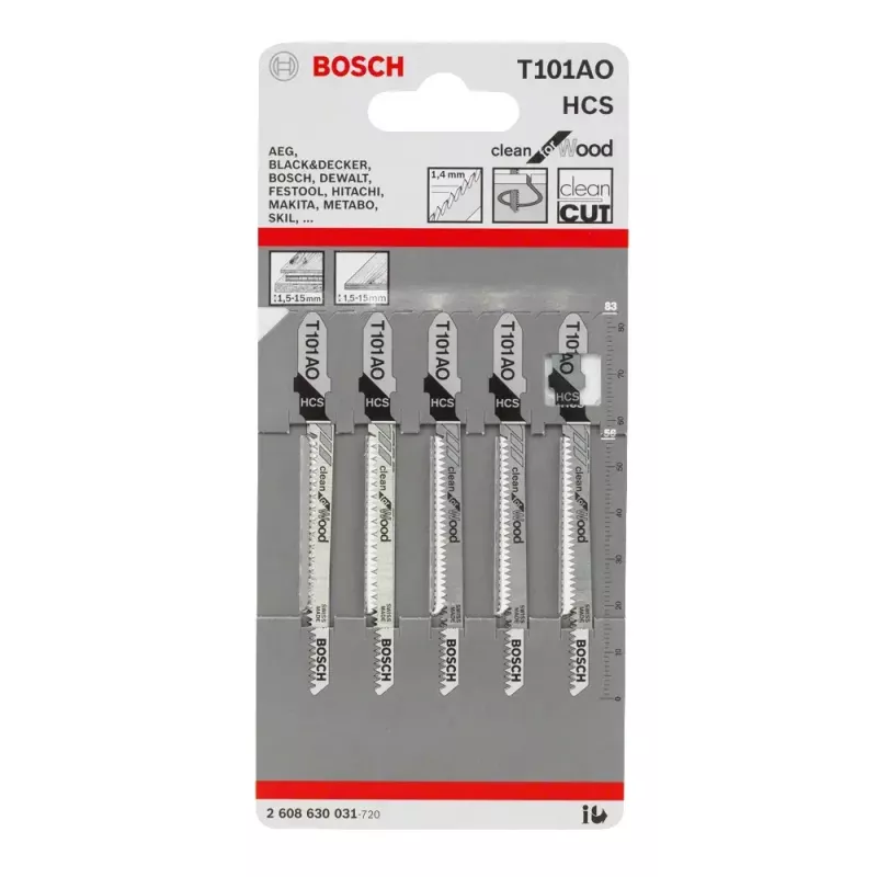 Bosch 2 608 630 031 dėlionės geležtė T 101 AO Clean for Wood, HCS, 5 vnt.