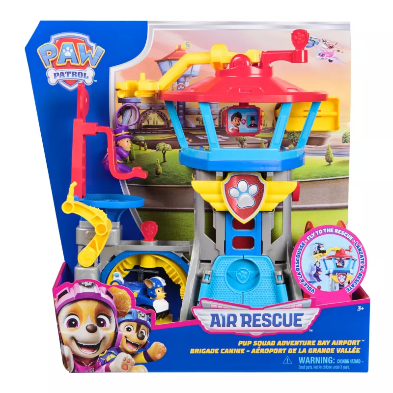PAW Patrol : Oro gelbėjimo, Pup Squad Adventure Bay oro uosto žaidimų rinkinys su Chase žaisliniu automobiliu ir transporto priemonių paleidimo įrenginiu, vaikų žaislai berniukams ir mergaitėms nuo 3 metų