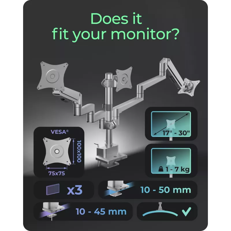 Monitorinis laikiklis ICY BOX IB-MS525-T 30 colių pilkas sidabrinis spaustukas grommet