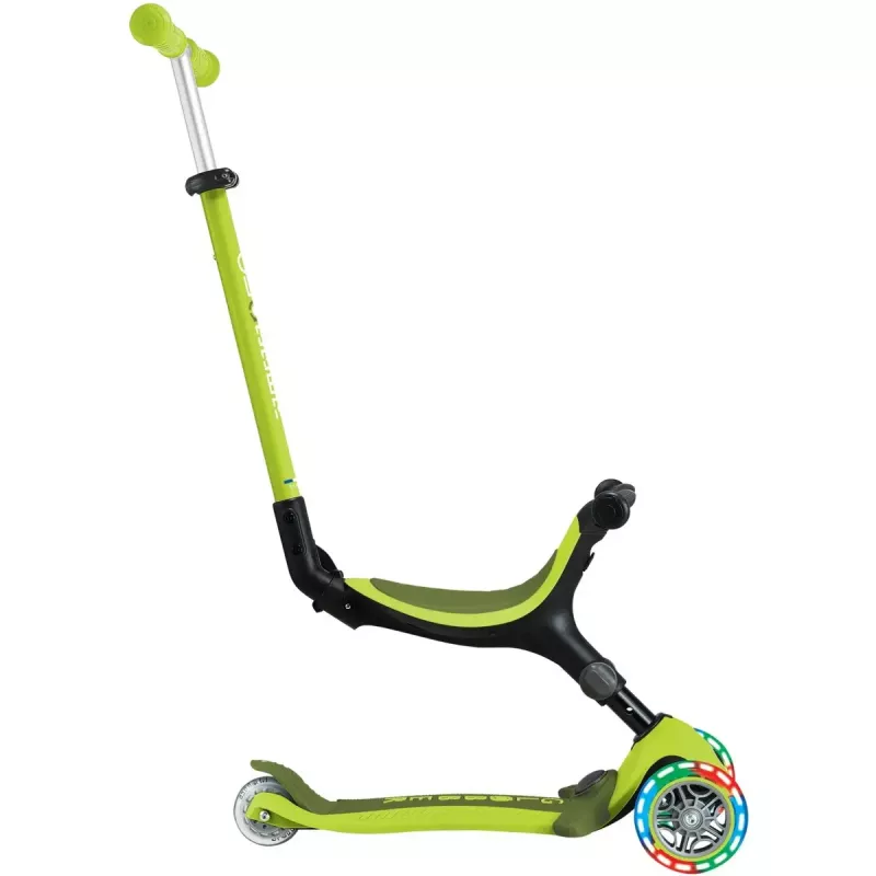Paspirtukas GLOBBER Go-Up Active Lights — reguliuojamas aukštis, LED šviesos, žalsvai geltona