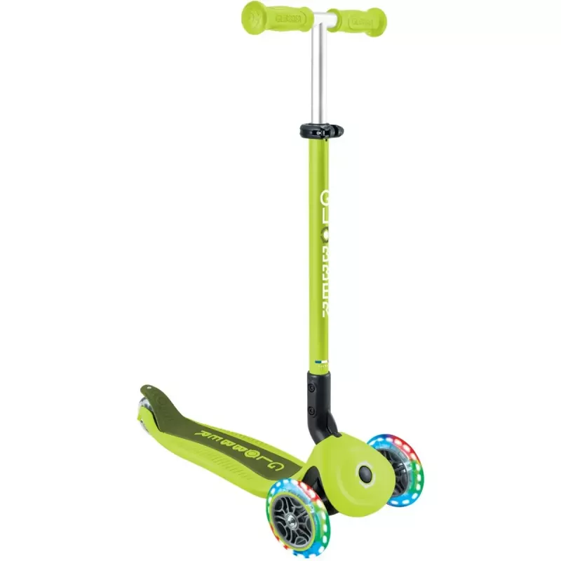 Paspirtukas GLOBBER Go-Up Active Lights — reguliuojamas aukštis, LED šviesos, žalsvai geltona