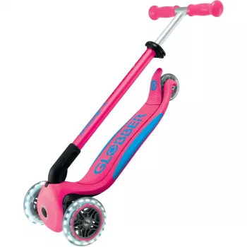 Sulankstomas paspirtukas GLOBBER Primo Foldable Plus Lights – rožinė/šviesiai mėlyna