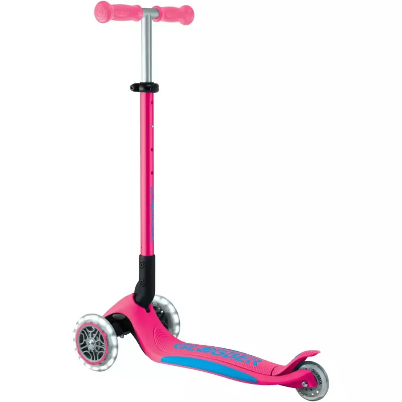 Sulankstomas paspirtukas GLOBBER Primo Foldable Plus Lights – rožinė/šviesiai mėlyna