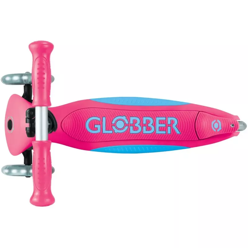 Sulankstomas paspirtukas GLOBBER Primo Foldable Plus Lights – rožinė/šviesiai mėlyna