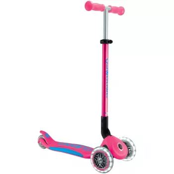 Sulankstomas paspirtukas GLOBBER Primo Foldable Plus Lights – rožinė/šviesiai mėlyna