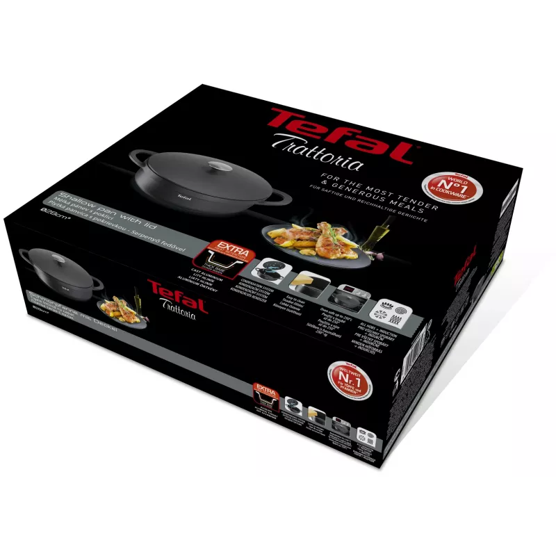 Keptuvė Tefal Trattoria E2187274 apvali juoda aliumininė 28 cm