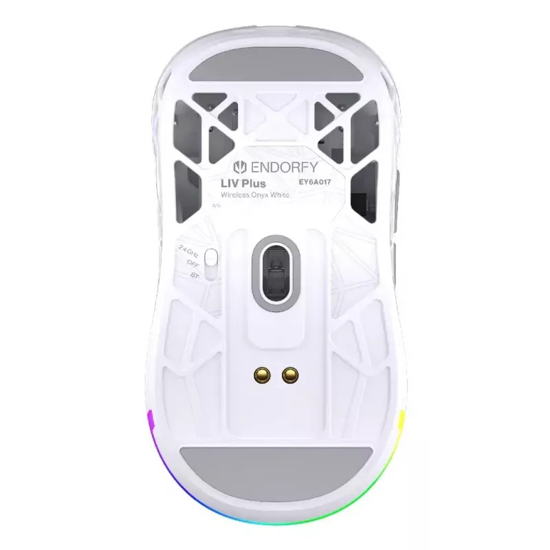 Belaidė ambidekstrinė žaidimų pelė ENDORFY LIV Plus Onyx White Bluetooth optinė 26000 DPI 6 mygtukai įvairiaspalvis apšvietimas baterija