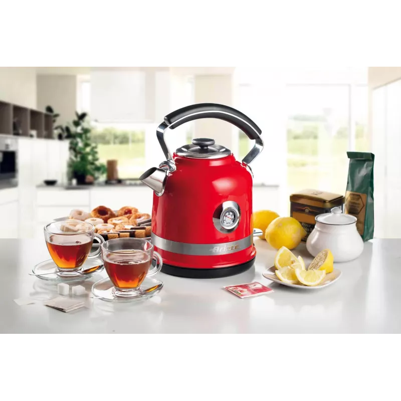 Ariete 2854 Moderna elektrinis virdulys, 2000 W, 1,7 L talpa, 360° belaidis, automatinis išsijungimas, išimamas filtras, matomas vandens lygis, termometras, raudonas