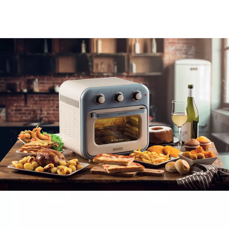 Ariete 4632 Oro gruzdintuvė ir orkaitė Vintage, 1400W, 2 viename, 16 l talpa, su priedais, laikmatis 60 min., dvigubas stiklas, mėlyna