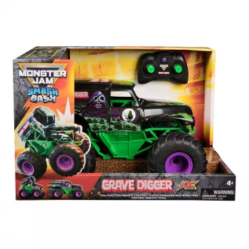 Monster Jam oficialus Smash & Bash Grave Digger nuotoliniu valdymu 1:15 skalės remontuojamas monstrų sunkvežimis, tinkamas naudoti lauke ir viduje, žaislas berniukams ir mergaitėms nuo 4 metų