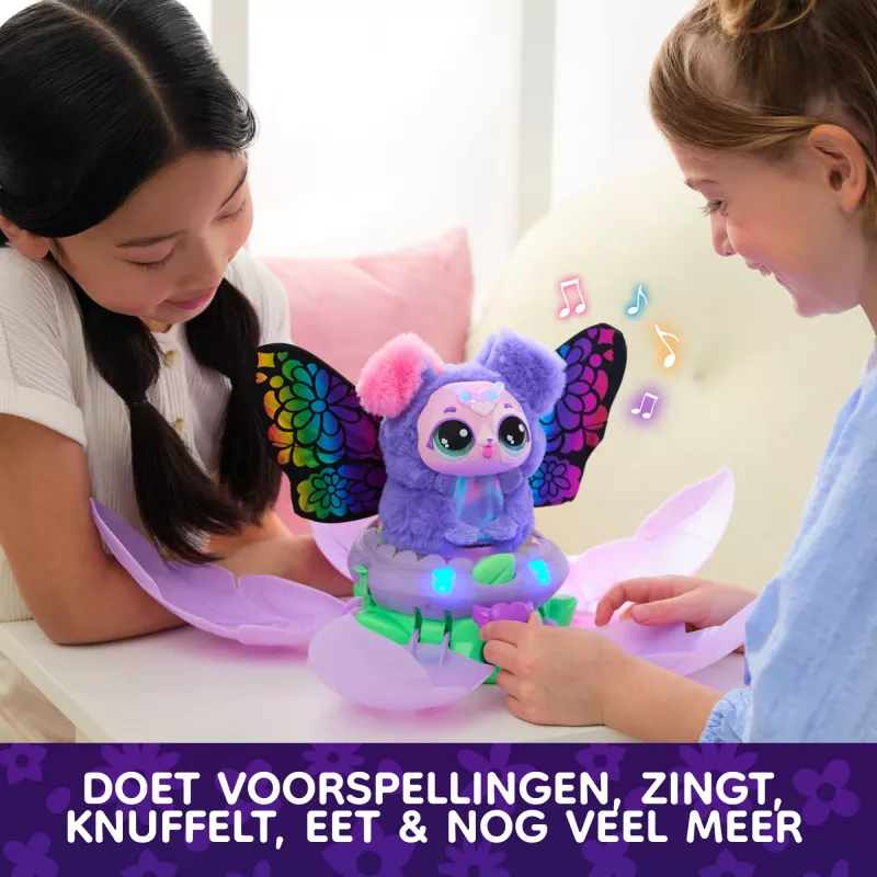Hatchimals Bloomables Kittyfly – interaktyvus minkštas žaislas su dvigubu atskleidimu, virš 100 garsų ir reakcijų, elektroninis augintinis vaikams nuo 5 metų