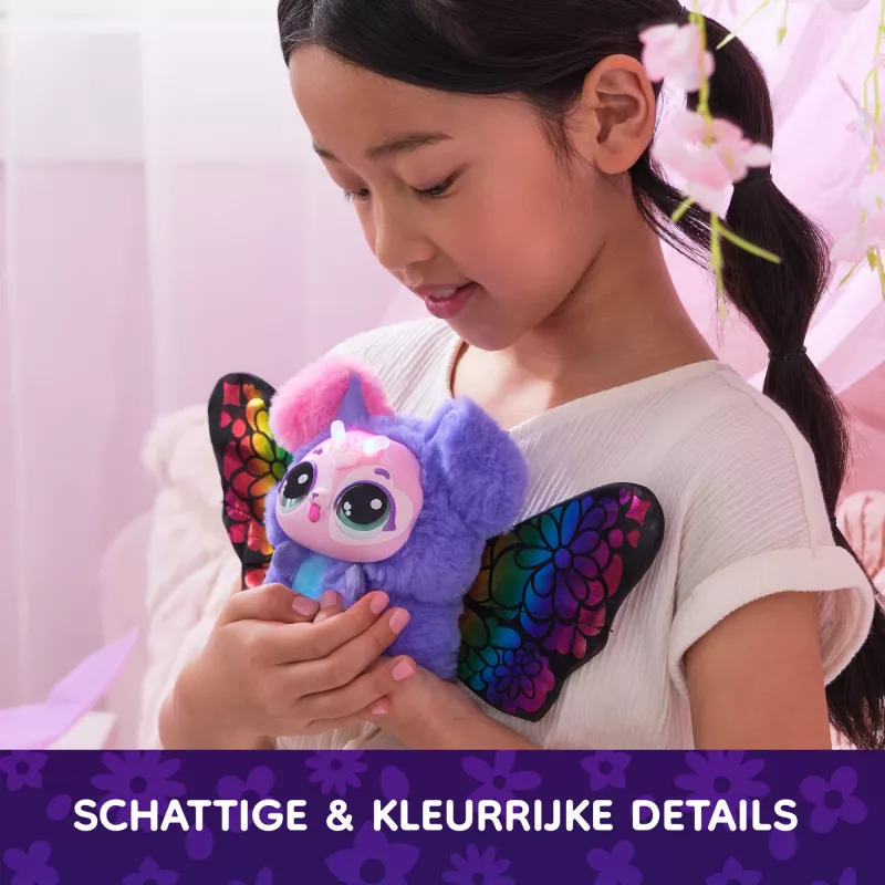 Hatchimals Bloomables Kittyfly – interaktyvus minkštas žaislas su dvigubu atskleidimu, virš 100 garsų ir reakcijų, elektroninis augintinis vaikams nuo 5 metų