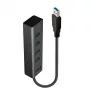 Lindy 4 prievadų USB 3.0 šakotuvas, USB 3.2 Gen 1 (3.1 Gen 1) Type-A, juodas, aliuminis, plastikas, 0,3 m