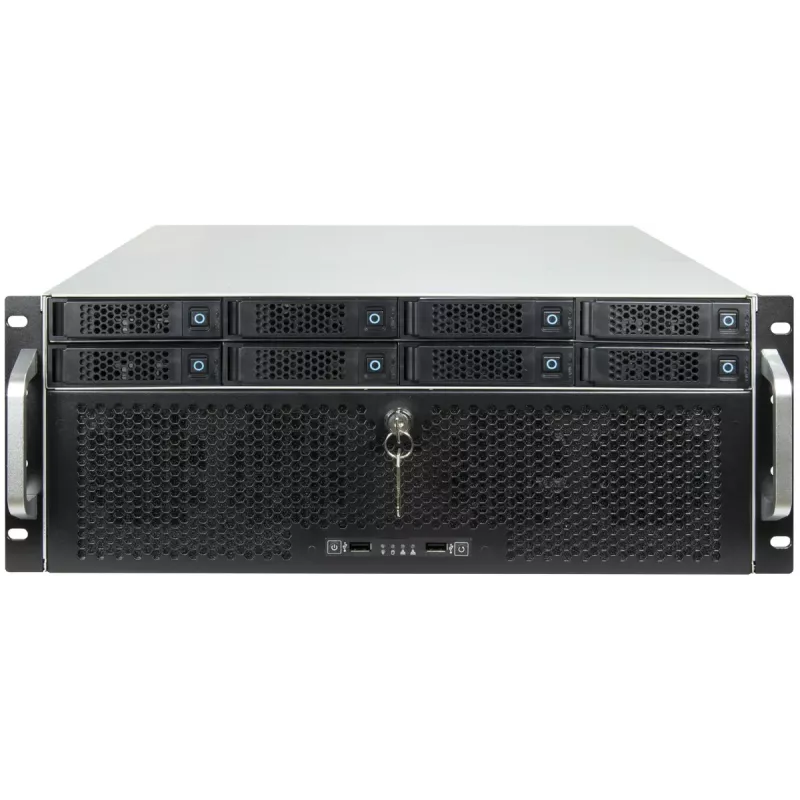 Serverio korpusas INTER-TECH IPC 4U-4708 — 4U, juodas, tinka ATX/PS2 maitinimo šaltiniui, 4x priekiniai 80mm, 2x galiniai 80mm, 2.5/3.5 colio HDD