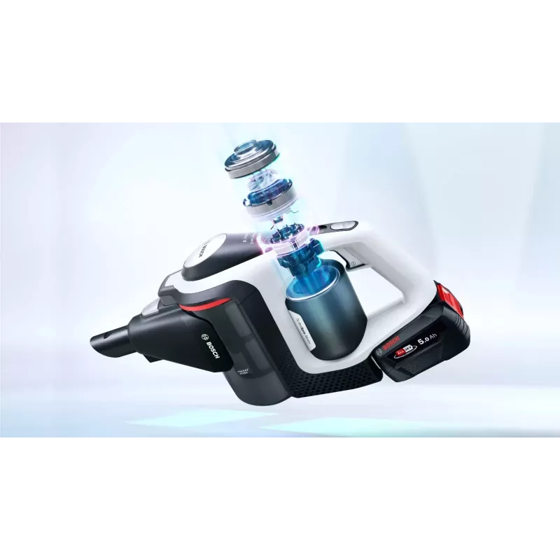 Bosch Serie 8 BSS825ALL belaidis siurblys / elektrinė šluota, akumuliatorinis, sausam valymui, be maišelio, juoda, balta, 5 Ah