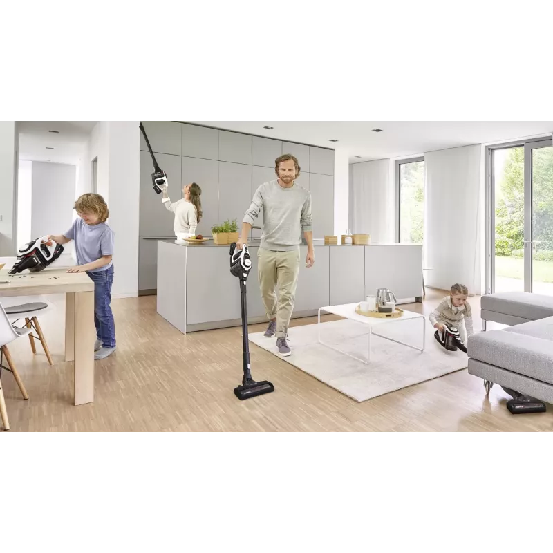 Bosch Serie 8 BSS825ALL belaidis siurblys / elektrinė šluota, akumuliatorinis, sausam valymui, be maišelio, juoda, balta, 5 Ah