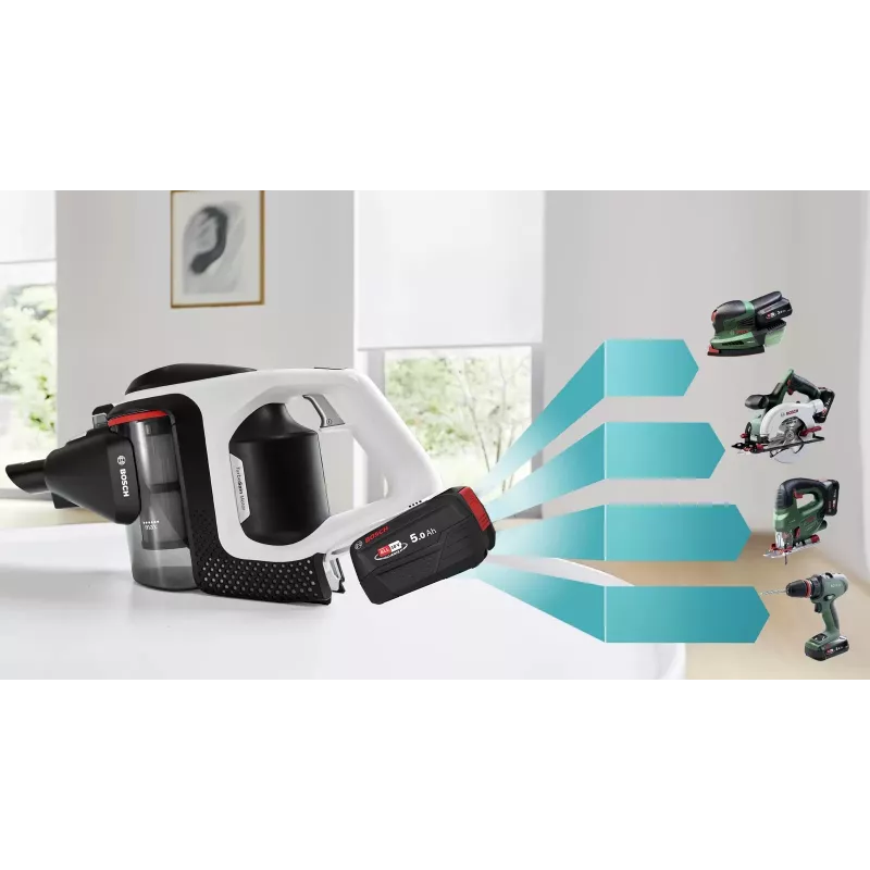 Bosch Serie 8 BSS825ALL belaidis siurblys / elektrinė šluota, akumuliatorinis, sausam valymui, be maišelio, juoda, balta, 5 Ah
