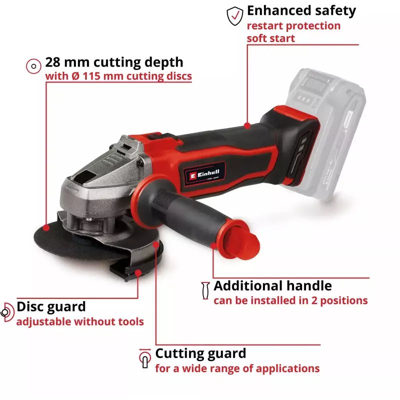 Kampinis šlifuoklis Einhell Power X-Change TE-AG 18/115-2 Li - Solo 18 V