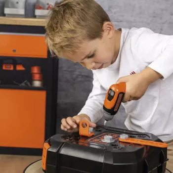 Vaikiškas įrankių dėklas Simba-Dickie Smoby Black+Decker žaidimų įrankių rinkinys