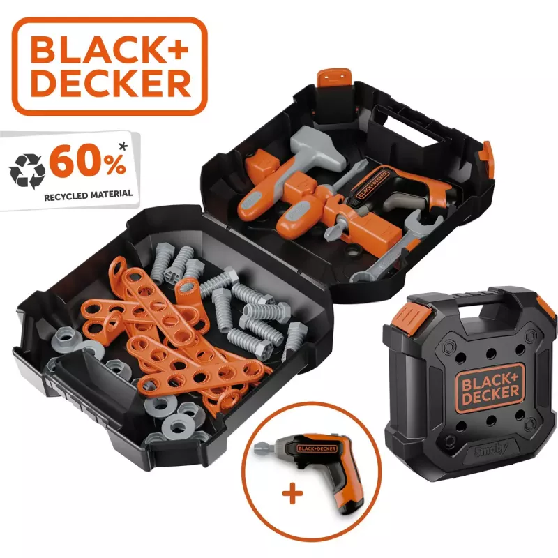 Vaikiškas įrankių dėklas Simba-Dickie Smoby Black+Decker žaidimų įrankių rinkinys