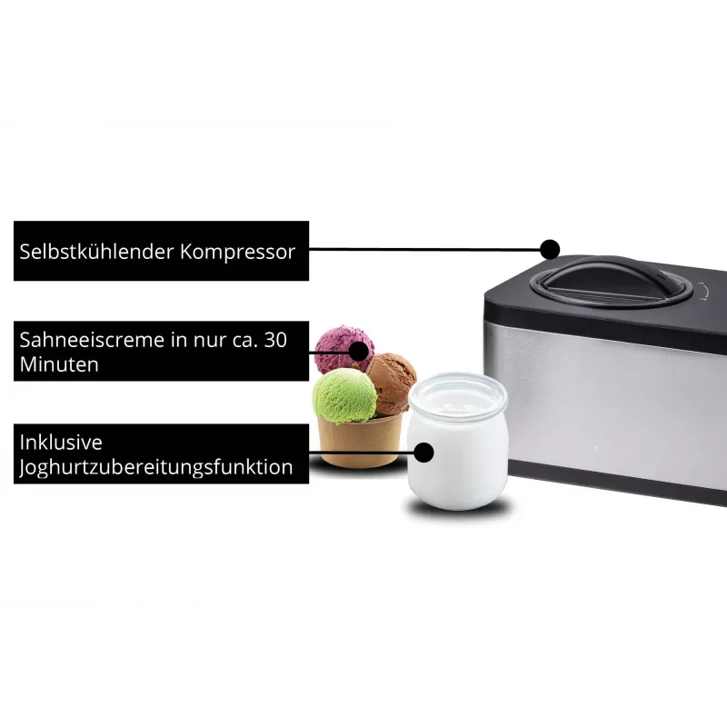 Unold 48826 Eismaschine & Joghurtbereiter EVA kompresorinis ledų gaminimo aparatas 1,5 L 120 W juodas, nerūdijantis plienas