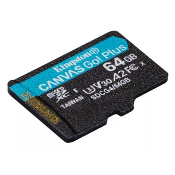 Kingston Technology 64GB microSDXC Canvas Go Plus Gen4 200R A2 U3 vienetinis paketas be adapterio