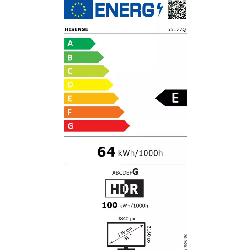 Hisense 55E77Q 139,7 cm (55 colių) 4K Ultra HD išmanusis televizorius QLED Wi-Fi juodas