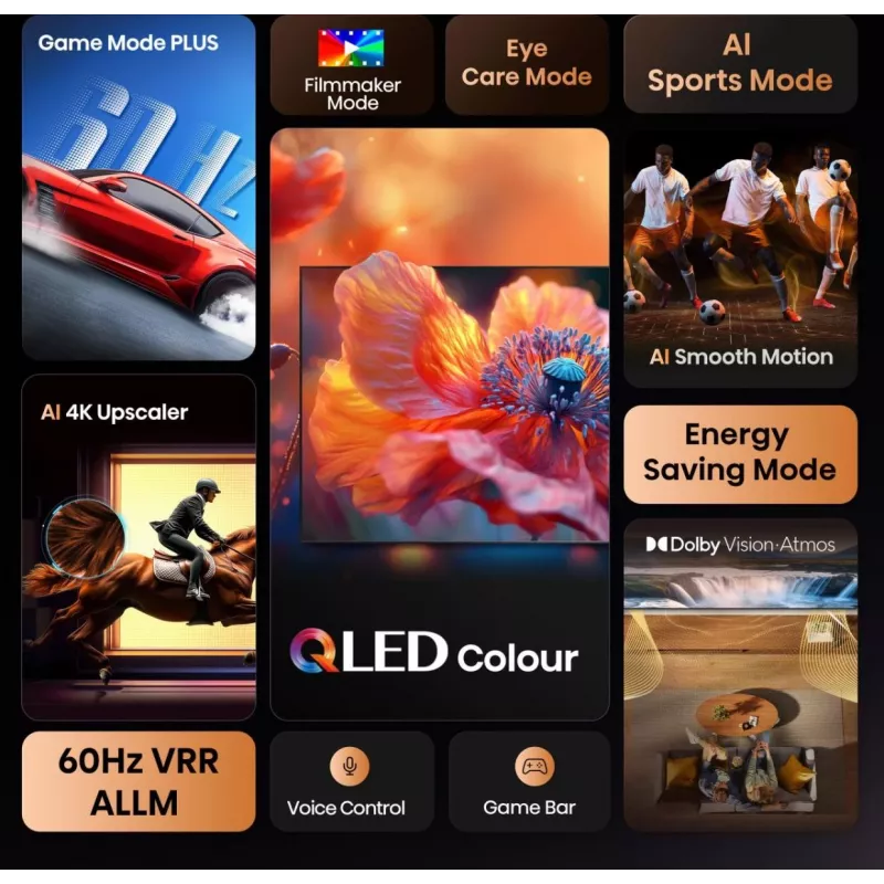 Hisense 65E77Q 165,1 cm (65 colių) 4K Ultra HD QLED išmanusis televizorius, Wi-Fi, juodas