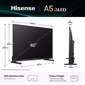 Hisense 40A5Q 101,6 cm (40 colių) Full HD QLED Smart TV Wi-Fi Juoda