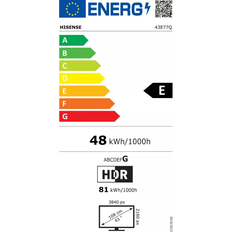 Hisense 43E77Q 109,2 cm (43 colių) 4K Ultra HD QLED išmanusis televizorius, Wi-Fi, juodas