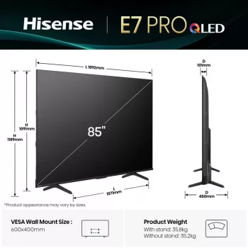 Hisense 85E77Q PRO 2.16 m (85 colių) 4K Ultra HD QLED išmanusis televizorius, Wi-Fi, juodas