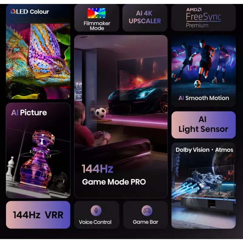Hisense 85E77Q PRO 2.16 m (85 colių) 4K Ultra HD QLED išmanusis televizorius, Wi-Fi, juodas