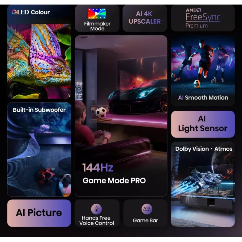 Hisense 100E7Q PRO 2,54 m (100 colių) 4K Ultra HD QLED Smart TV Wi-Fi Juoda