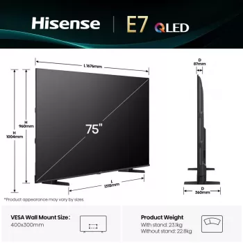Hisense 75E77Q 190,5 cm (75 colių) 4K Ultra HD išmanusis QLED televizorius, juodas