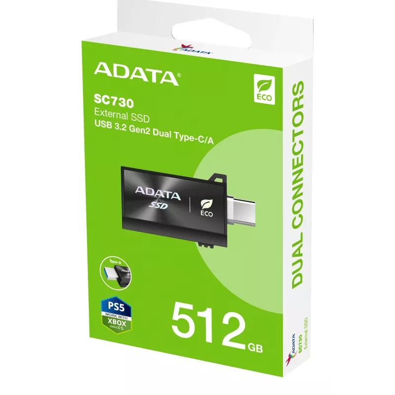ADATA SC730 512 GB USB Type-C 3.2 Gen 2 (3.1 Gen 2) juodas