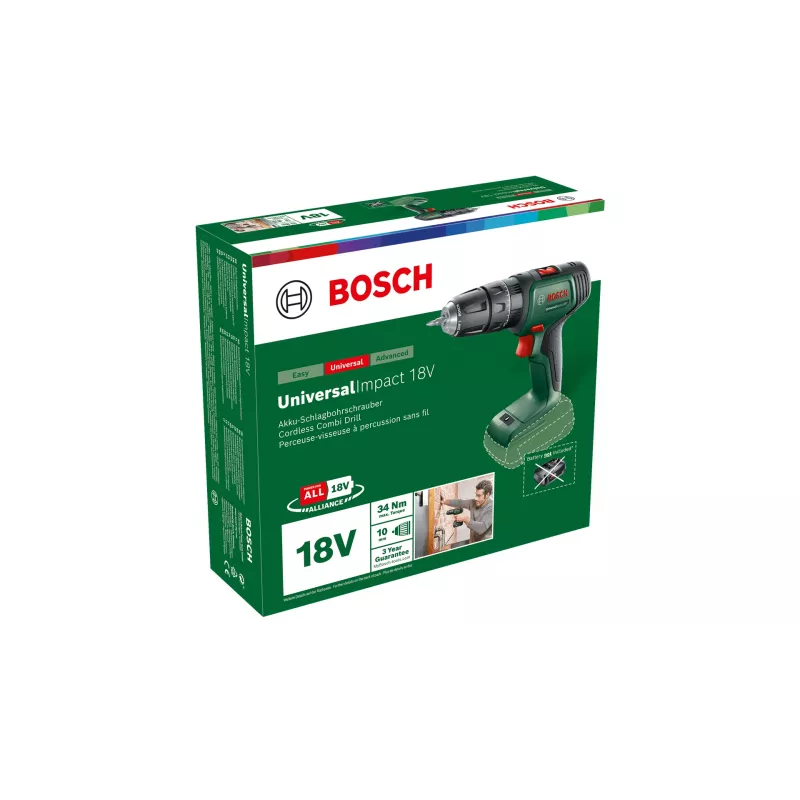 Bosch Universal Impact 18V gręžtuvas-suktuvas 1450 RPM be rakto 1,3 kg juoda, žalia, raudona