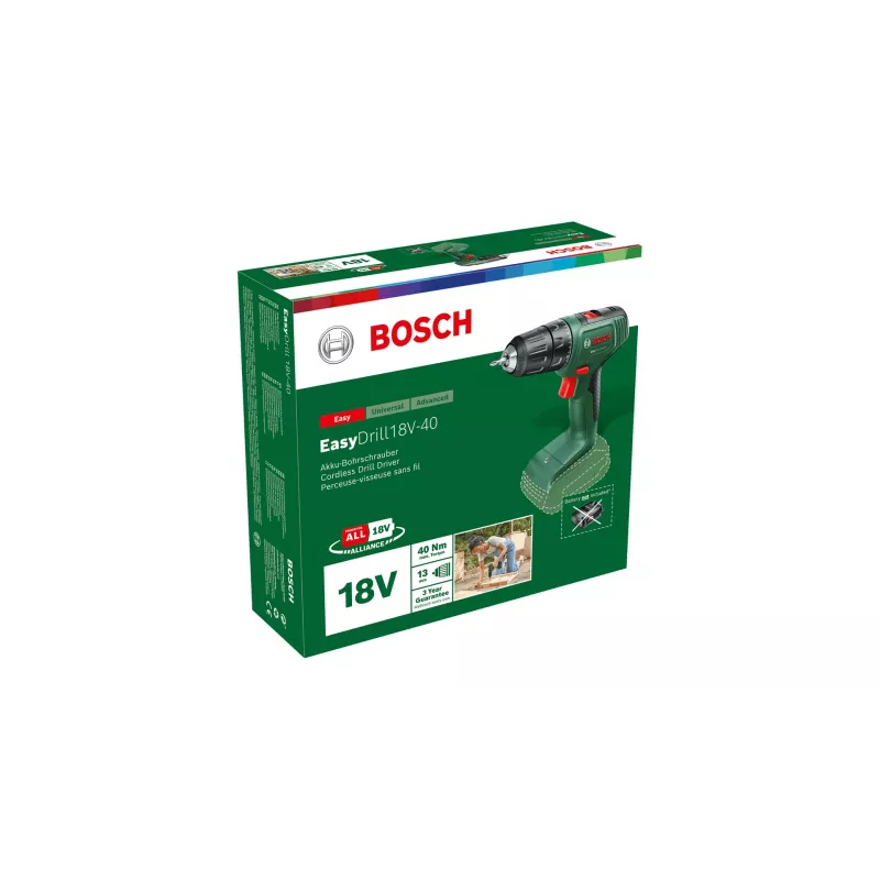 Bosch EasyDrill 18V-40 Gręžtuvas su 1630 aps./min, be rakto griebtuvas, 1,3 kg, juodas, žalias