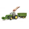 Traktorius BRUDER John Deere 7R 350 su priekiniu krautuvu ir dviejų ašių savivarčio priekaba, plastikas, nuo 3 metų
