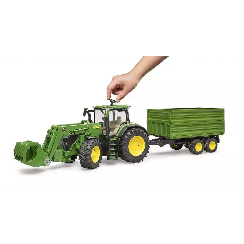 Traktorius BRUDER John Deere 7R 350 su priekiniu krautuvu ir dviejų ašių savivarčio priekaba, plastikas, nuo 3 metų